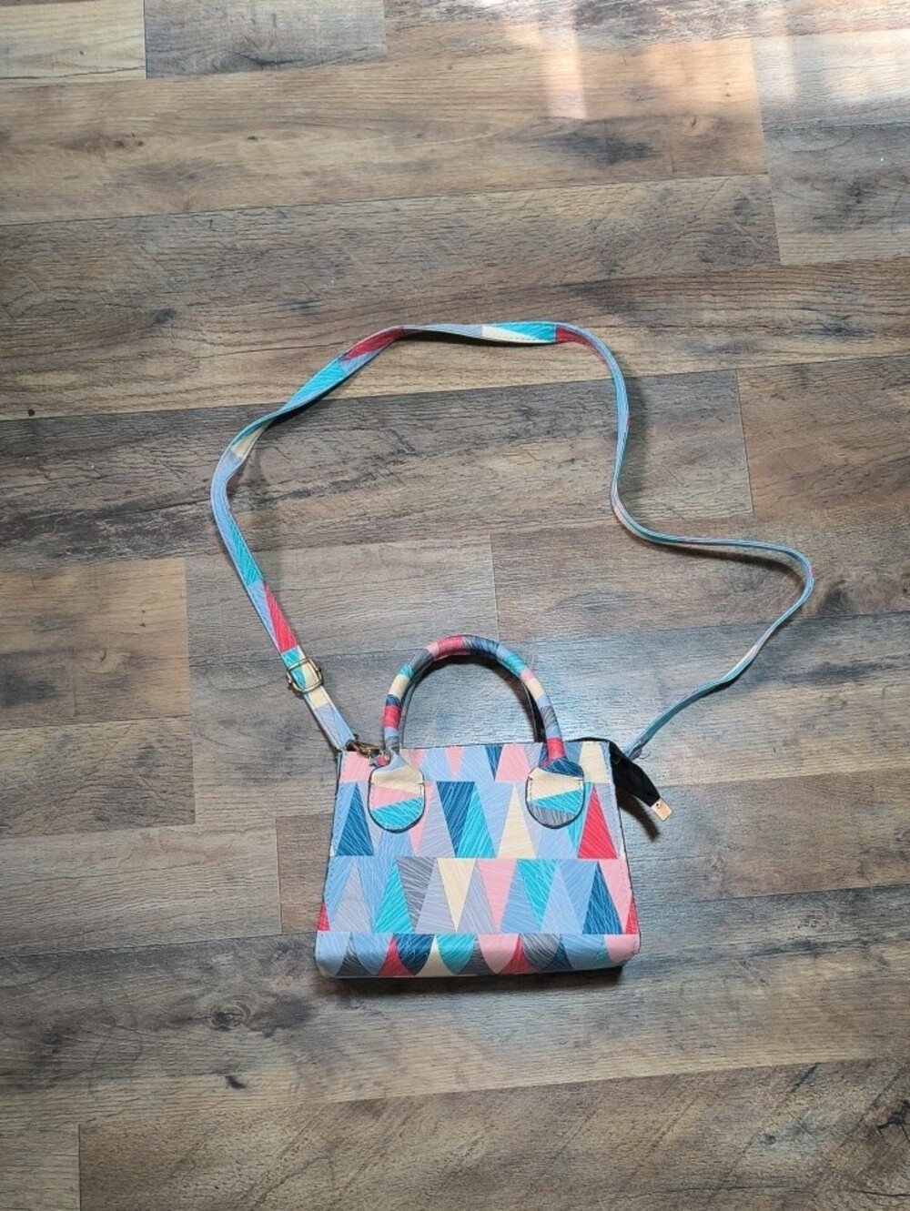 Multicolor Geometric Mini Tote Bag - Blue & Pink - Picture 2 of 2